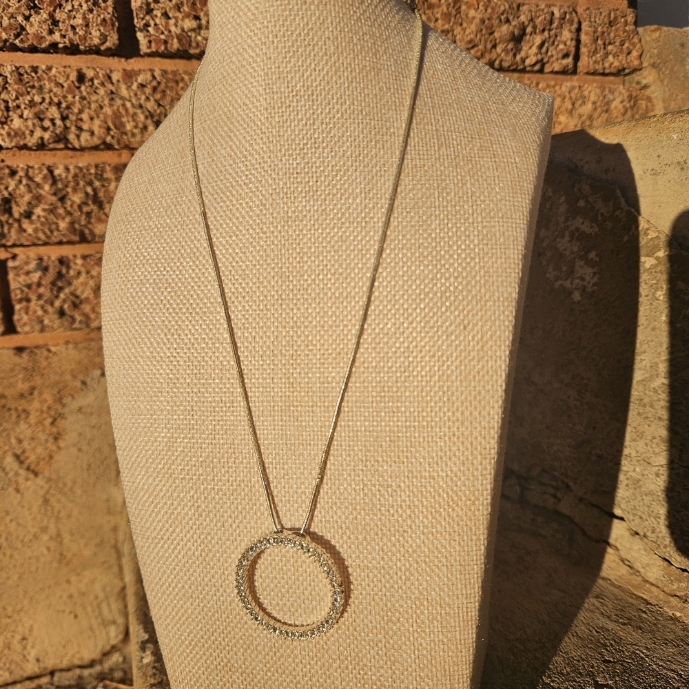 George Silver Circle Rhinestone Pendant Necklace Women's Jewelry Sparkly